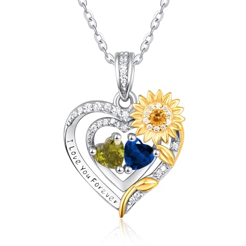 Zeuslia Sonnenblumen Schmuck Damen Hochzeit Jahrestag Halskette Geschenk für Sie Frau August und September Geburtsstein Anhänger Peridot und Saphir Halskette Frauen