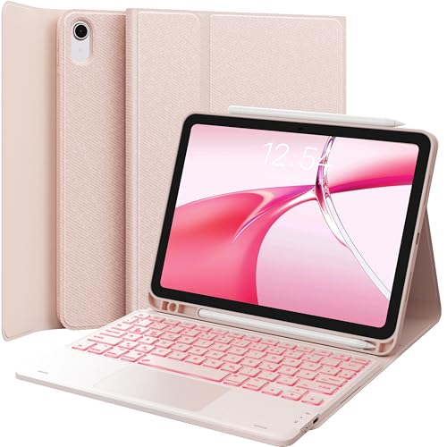CHESONA Hülle mit Tastatur für iPad 10 Generation/11 Generation A16 2025, 7 Farben Beleuchtung, Multi Touch Trackpad, 2 Bluetooth Kanäle für Neu iPad