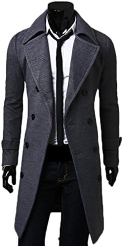 YITANG Mens Stylish Fashion Classic Wool Double Breasted Pea Coat(Dark Grey,L)