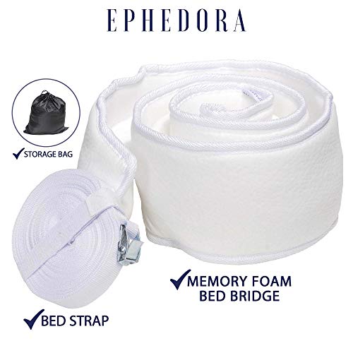 EPHEDORA Bed Bridge Twin to King Converter Kit - Mattress Extender Set to Fill in Gap - Memory Foam Filler Pad and Connector Strap - for Guest and Family Room