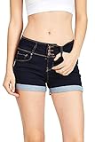 Wax Women\'s Juniors Stetchy Mid Rise Denim Shorts (M, Super Dark Denim)'