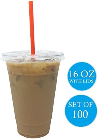 Premium Quality 16 Oz Clear Plastic Cups By Kozypak – Strong, Durable Cups 100-Pcs Set With Lids – Ideal For Coffee, Alcohol, Soda, Water &amp; Other – Suitable For Home &amp; Professional Use