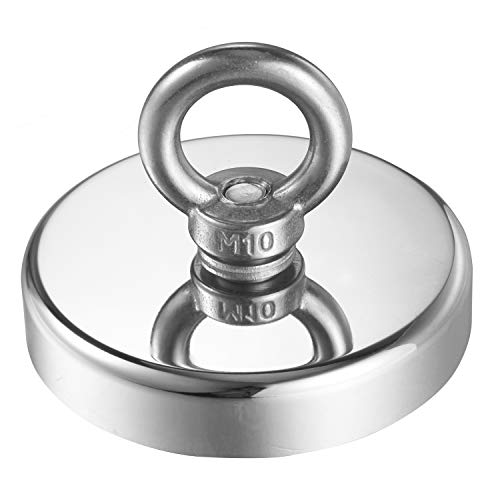 Wukong Fishing Magnets, 500lbs(226 KG) Pulling Force Rare Earth Magnet with M10 Eyebolt Magnetic Grade N52 Diameter 2.95"(75 mm) Neodymium Magnet for Retrieving in River and Magnetic Fishing