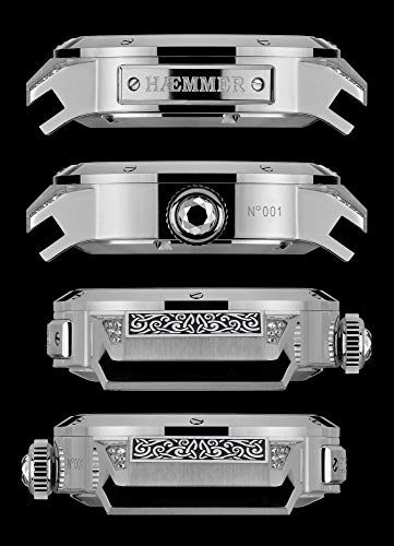 HMMER-Damen-Armbanduhr-Analog-Automatik-mit-20mm-Armband-aus-Kalb-Nubukleder-SilberSchwarz-GL-200