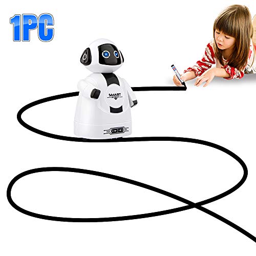 Betheaces Mini Inductive Robot Kids Magic Pen Boys Girls Birthday Gift Toddler Smart Educational Toys with Eye LED Light Intelligent Novelty Robotics Kit Batteries Included-1 Piece (White)