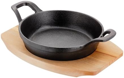 Judge Sizzle & Serve Cast Iron Gratin Dish Griddle with Wooden Platter, 6"