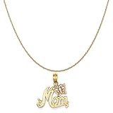 14k Yellow Gold Two-Tone Mom with Butterfly Pendant on 14K Yellow Gold Rope Chain Necklace, 20