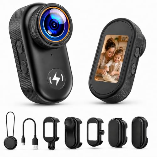 4K Mini Action Cam Bodycam Körperkamera im Daumen Format – Mini Kamera mit WLAN, 64GB Speicherkarte, 1,47 Zoll Display für einfaches Umschalten zwisch