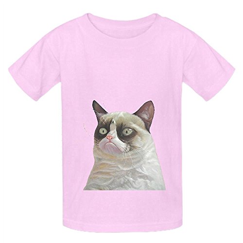 Grumpy Cat Orange Child Crew Neck Cotton T Shirt Pink