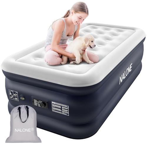NALONE Air bed Single, Inflatable mattress with Built in Pump, 196x97x46cm Single Blow Up Mattress in 3 Mins Self-Inflation/Deflation, Portable air mattress for Home, Travel & Camping (Twin)