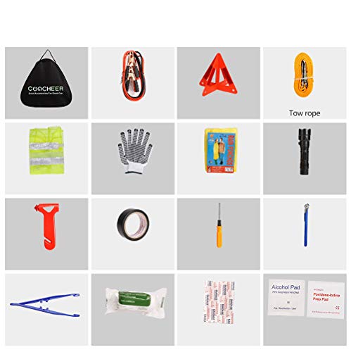 24 in 1 Roadside Assistance Auto Emergency Kit, Multifunctional Breakdown Tool Kits First aid kit (Triangle Bag - Contains Jumper Cables, Tools, Reflective Safety Triangle and Safety Hammer etc)