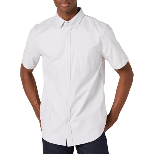Amazon Essentials Men's Slim-Fit Short-Sleeve Stretch Oxford Shirt with Pocket Shirt, -Light Grey, Medium
