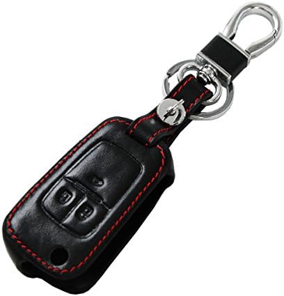 Car Key Fob for Chevy Chevrolet - SEAMETAL 3 Buttons Key Fob Cover Holder for Chevrolet Cruze Malibu etc,Red Stitching Liner,with Keychain,PU Leather Key Case