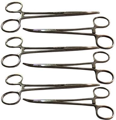 5.5" Hemostat Forceps Locking Clamps Stainless Steel Set of 6 (3 Straight and 3 Curved)