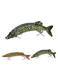 Señuelo Lixada articulado (8 segmentos) y realista de 8 pulgadas para anzuelos triples; pesca de lucio rayado; cebo duro