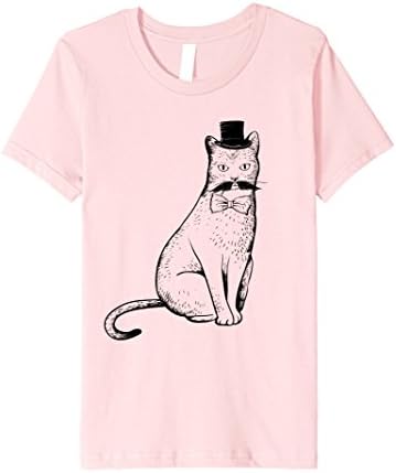 Kids Hipster Cat Shirt Wearing Top Hat Bow Tie Mustache Slim Fit 6 Pink