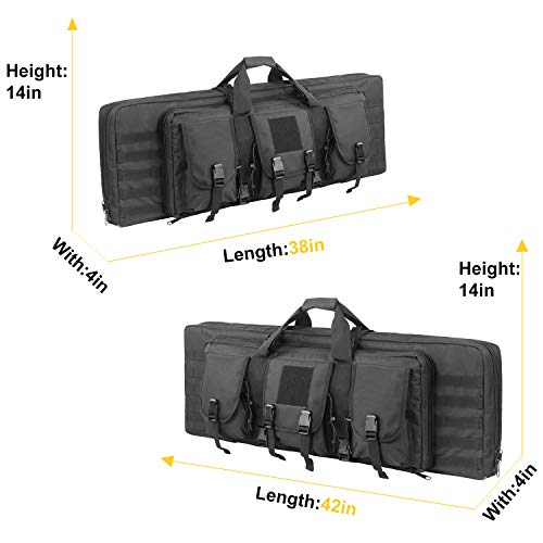 XWLSPORT AK47/AR16 Tactical Rifle Case Double Carbine Bag Outdoor Molle Deluxe Double Rifle Gun Bag Padded Long Gun Case & Rifle Storage Backpack(2 Sizes and 6 Colors to chooese from) (Black, 42inch)