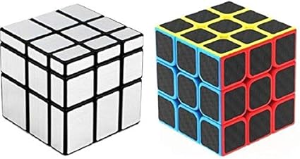Toy Arena Super Speed Carbon Fiber Sticker 3x3 & Silver Mirror Magic Rubik Cube Combo (2 Pieces)