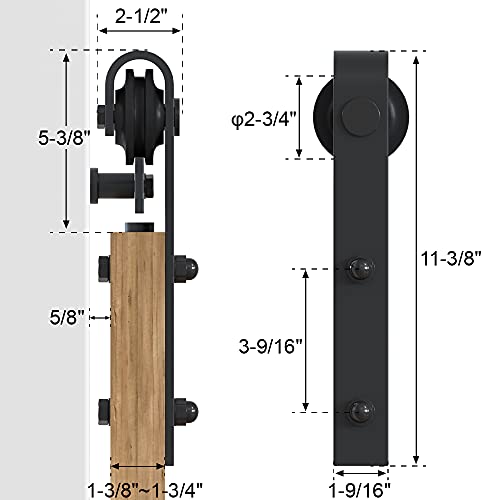 WINSOON Double Sliding Barn Door Hardware Kit 5FT for Double Doors Wood Closet Set Black