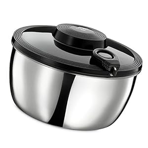 Küchenprofi Slacentrifuge, zwart, zilver, roestvrij staal, 3,25 l/Ø 24 cm, met trekkoord, zeef en basisplaat, voor…