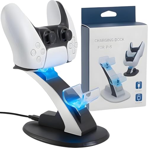 Base de Carregamento PS5 - Estação com Dock Duplo para Dois Controles com LED e Compatibilidade Total, Carregamento Rápido, Seguro e Proteção Contra Sobrecarga Suporte Ideal para Setup Gamer