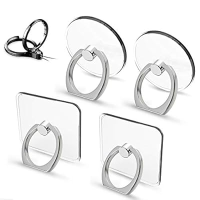 YDY 4 Pack Cell Phone Ring Holder, Transparent Finger Kickstand 360°Rotation Phone Ring Grip for Smartphone, 4 Silver(2 Round+2 Square)