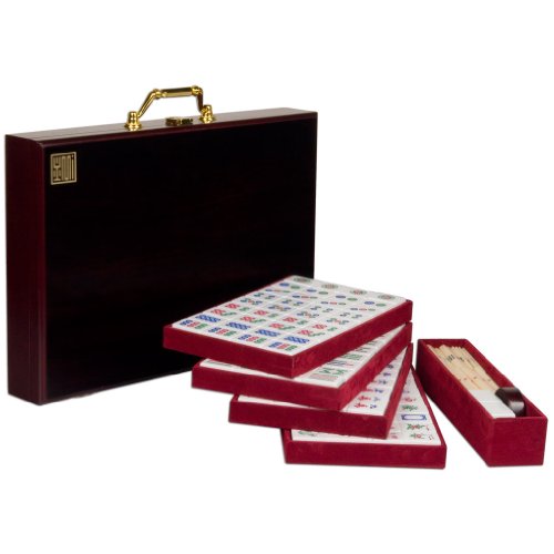 Chinese Mahjong Game Set with Case, Tiles, and Accessories - The Standard 'Emerald' Set
