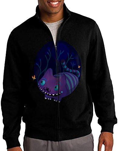Jacob Men's Sweatshirt Cheshire Mustache Cat Full-zip Hoodie Jacket S Black