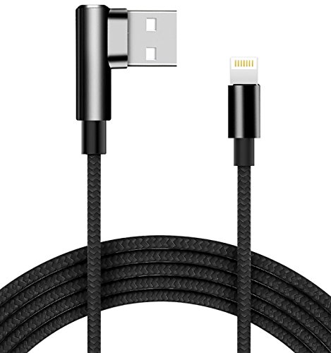 iPhone Cable Charger, Acessorz Nylon Braided Right Angle [3.3ft/1m, 90-degree] Reversible Lightning USB Data Sync Fast Charging Cable Cord Charger for iPhone, iPad, iPod - Black (Metal Plug)
