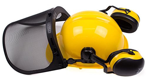 RK Safety Industrial Forestry Chainsaw Safety Helmet Combo Set | Hard Halmet Hat, Hearing Protection Ear Muffs, Mesh Face Shield Visor, Hold Breacket | ANSI and EN Certified (SHC101, Yellow) - Thumbnail 6
