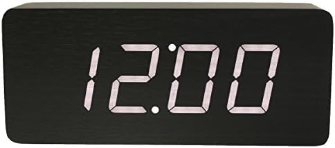 MIGICSHOW Wooden LED Digital Alarm Clock Temperature Time Date Display Voice Control Desk Alarm Clock for Home, Office, Kid, Heavy Sleepers (Black wood &amp; White)