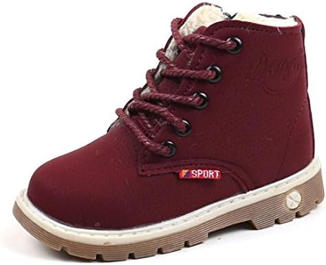 Boys Girls Waterproof PU Leather Insulated Winter Martin Sneaker Snow Boots (Fabric Lined/Fur Lined) By Ammazona (6 M US Toddler/1.5 years, Red (Fur Lined))