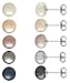 Authentic Freshwater Cultured Pearl Set of Five White,Grey,Peach,Pink,Peacock Pearl Earrings with Stainless Steel Backs (6-6.5mm)