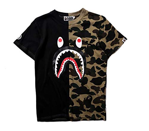 Bape Fashion Summer Shark Stitching Camouflage Cotton Short Sleeve T-Shirt for Men/Women