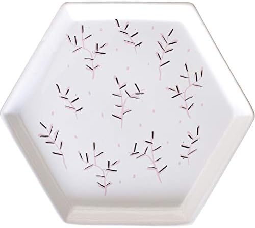 Nordic Style Hexagonal Plate Ceramic Flatplate 8-inch Family Food Creative Plate Breakfast Plate Fruit Cake Dessert Dish with Simple Hand-painted Pattern Perfect Birthday Gift for Mom Women