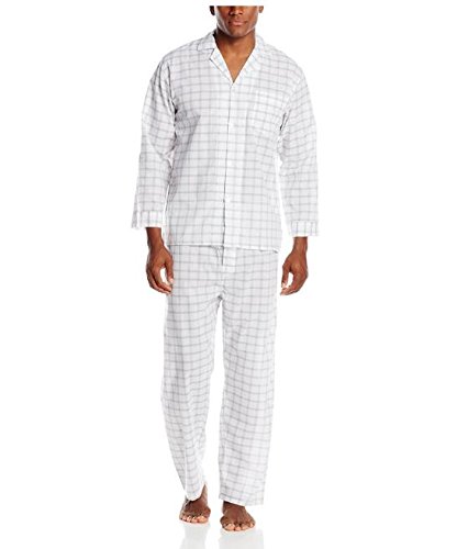geoffrey beene men's black plaid fancy long sleeve pajama set, black/grey plaid, small