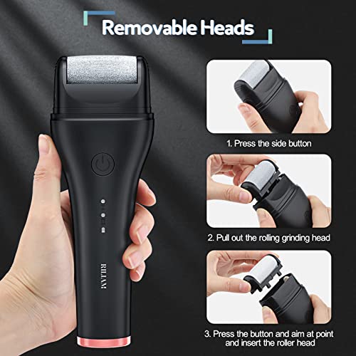 RILIAM Feet Callus Remover, Electric Remover for Feet Rechargeable, Portable Electric Pedicure Kit for Dead/ Hard Cracked/ Dry Foot Skin, Foot Care Callus Remover Tool with 3 Roller Heads