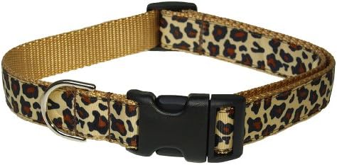 Small Natural Leopard Dog Collar: 5/8" Wide, Adjusts 10-14" - Made in USA.