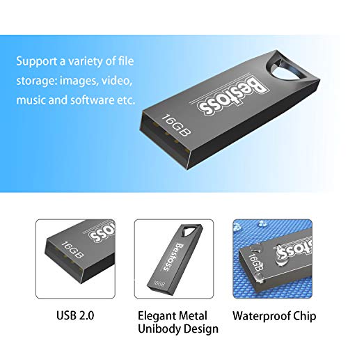 BESTOSS 16 GB USB Flash Drive 16GB USB 2.0 Thumb Drive Waterproof Metal USB Memory Stick for Data Storage 10 Pack