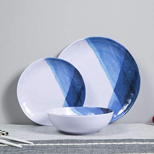 Melamine Plates and Bowls Set 12pcs Dinnerware Dishes Set for 4, Dinner Plates for Indoor and