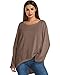 ZANZEA Women's Off-Shoulder Batwing Sleeve Blouse Casual Loose Oversized Baggy T-Shirt Sweater Pullover Top Brown