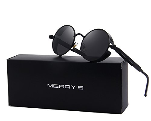 MERRY'S Gothic Steampunk Sunglasses for Women Men Round Lens Metal Frame S567(Black, 46)