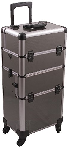 Hiker HK6501 4-Wheel 2-in-1 Rolling Makeup Case with Easy-Slide and Extendable Trays, Includes Removable Tray and Extra Lid, 31-Inch, Smooth Texture, Gun Metal