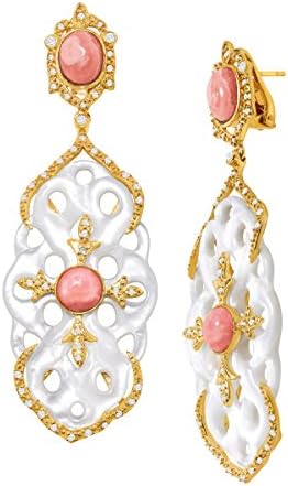 Cristina Sabatini Natural Rhodochrosite &amp; Topaz Carved Knot Drop Earrings in 18K Gold-Plated Sterling Silver
