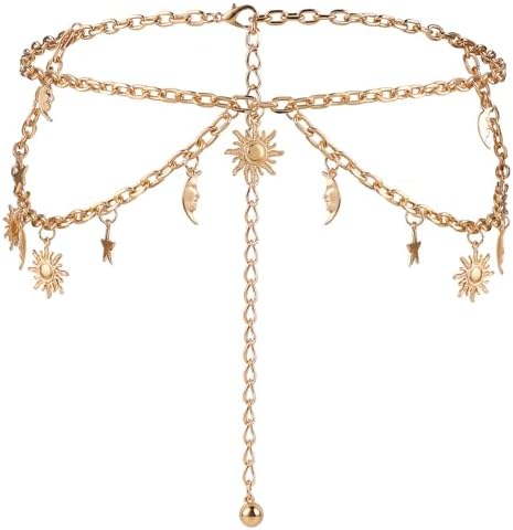 Amazon.com: Waist Chain Belt Multilayer Gold Silver Sun Moon  display picture 2