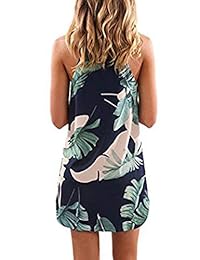 Mini vestido de verano para dama, sin mangas, floral, para playa, cuello halter