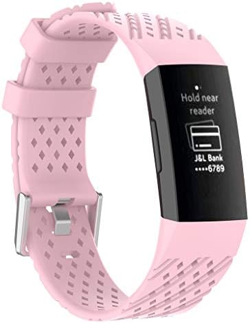 Newest Mesh Replacement Band for Fitbit Charge 3 Sports Breathable Silicone Bracelet Strap Band for Fitbit Charge 3,Small Size 215mm (Pink)