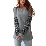 FEITONG mujer de manga larga camisa casual blusa floja Algodón Tops camiseta de la señora (XL, Gris)