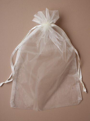 Pack of 12 Ivory Organza Gift Bags, 210mm wide, Wedding Favour Organza Bags