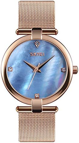 Women Watch Women Wrist Watch Waterproof Lady Quartz Watch Mother of Pearl Dial Birthday Gift with Genuine Leather Band (Blue)